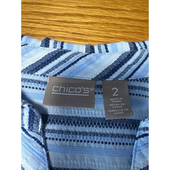 Chico's Striped 3/4 Sleeve Collared Blouse With Roll Tab Sleeves Size 2 US L - Picture 8 of 11